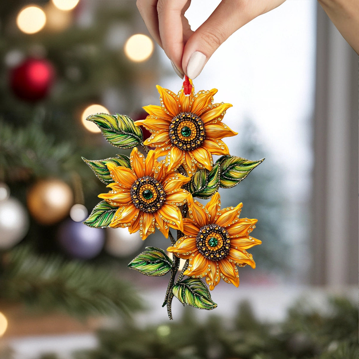 Acrylic Ornament Golden Crystal Sunflower Elegance Memorable Family Ornament