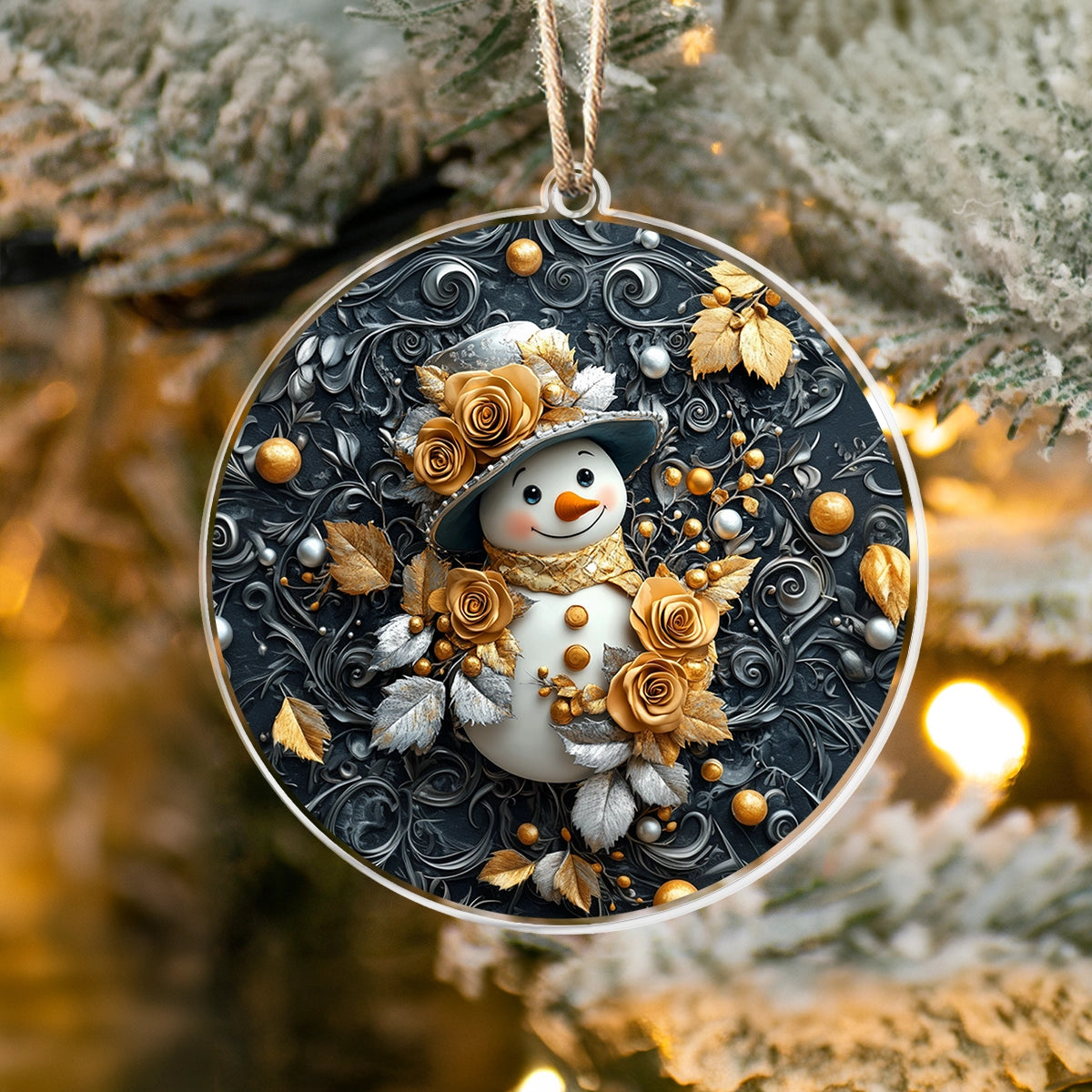 Acrylic Ornament Golden Frost Snowman Exclusive Custom Print Gift Christmas Ornament for Merch Lovers