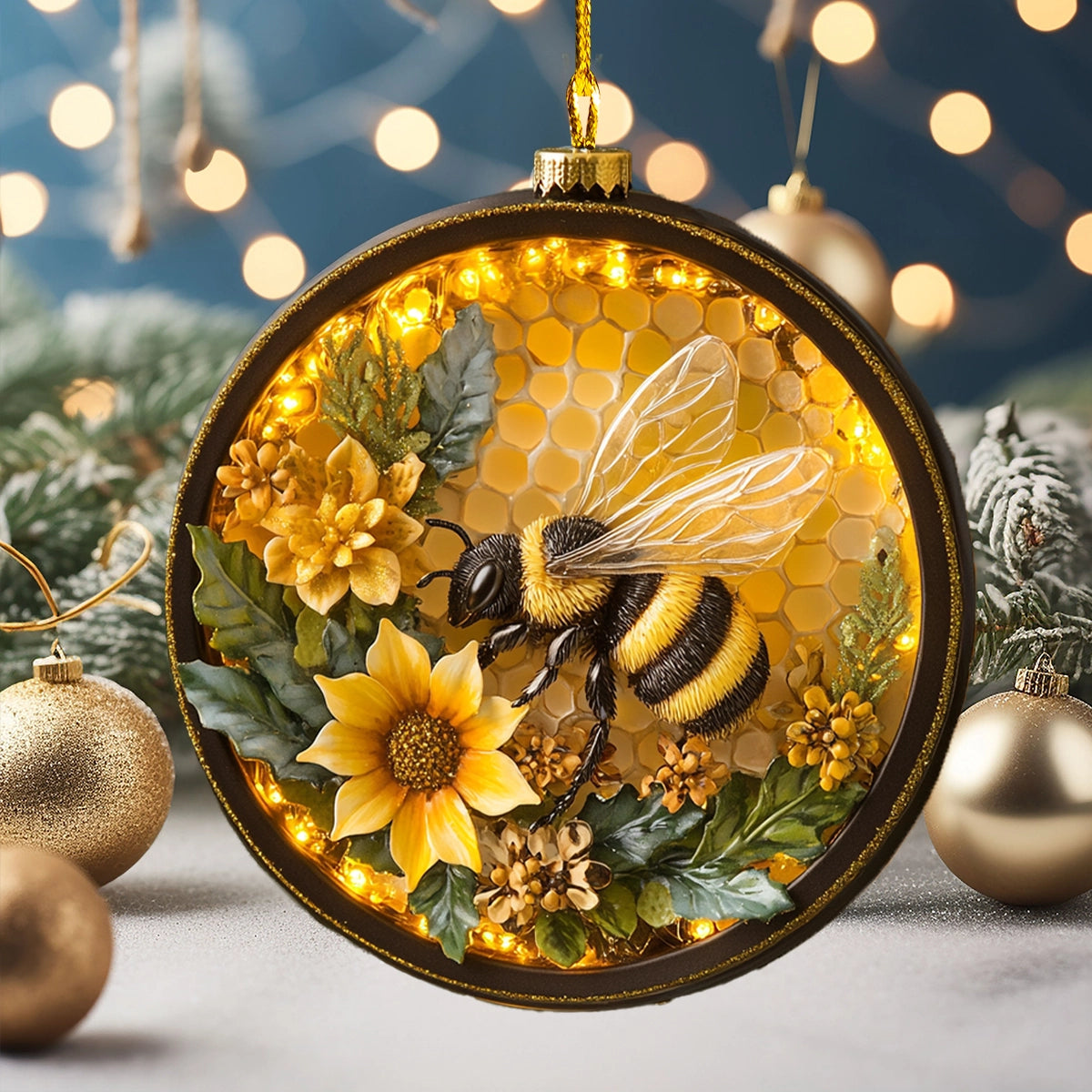 Acrylic Ornament Golden Golden Bloom Bee Memorable Merch Keepsake