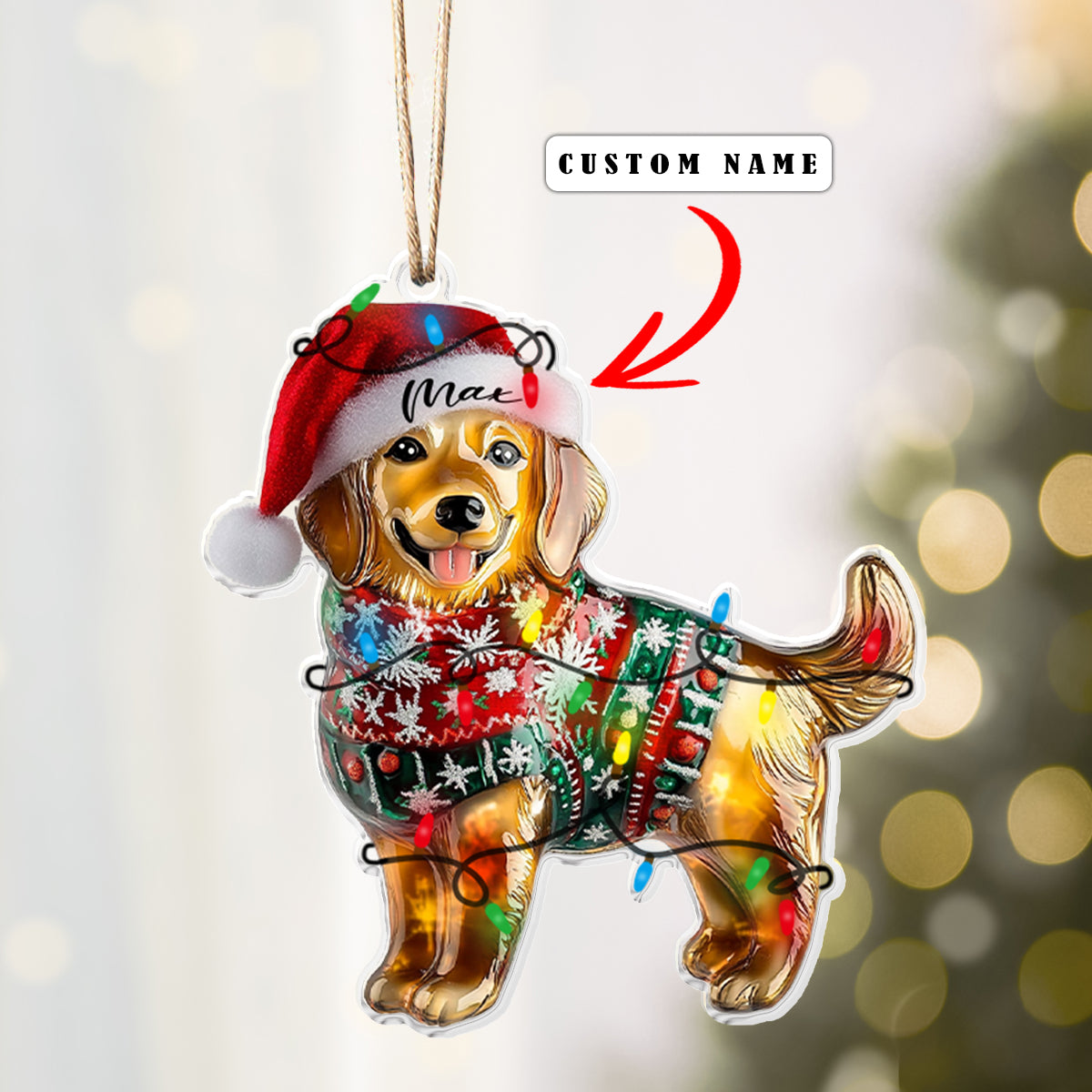 Acrylic Ornament Golden Retriever Christmas Memorable Merch Keepsake