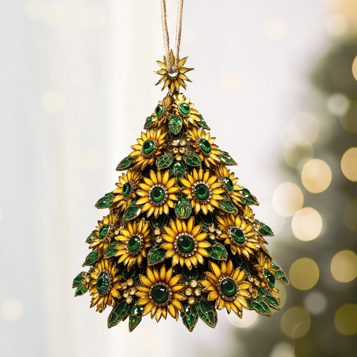 Acrylic Ornament Golden Sunburst Christmas Tree Festive Merch Ornament Design