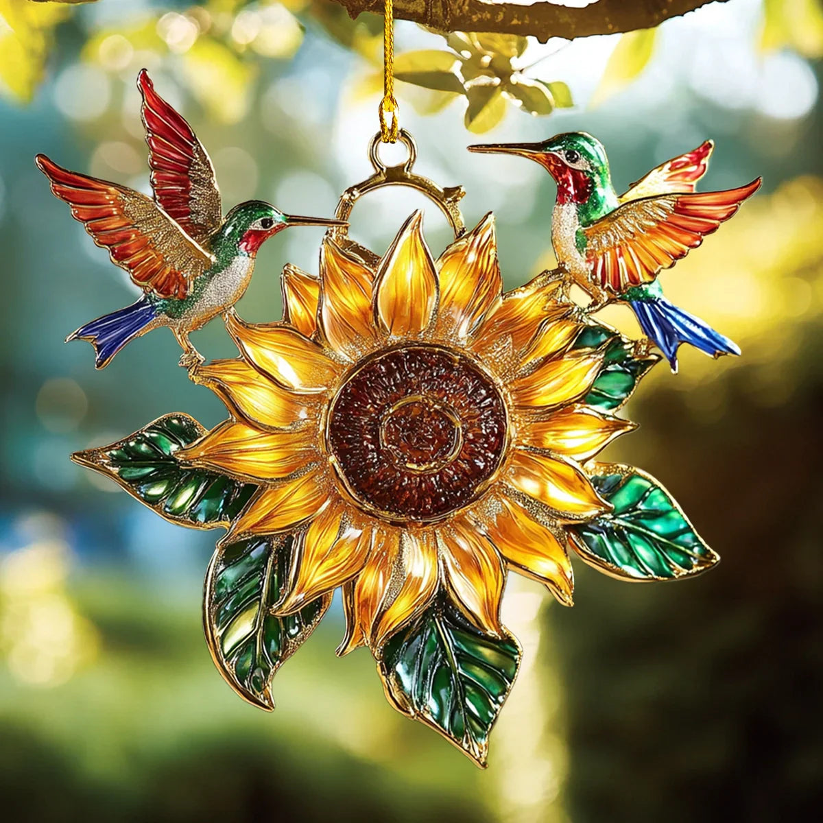 Acrylic Ornament Golden Sunflower Hummingbird Harmony Cute Custom Christmas Ornament
