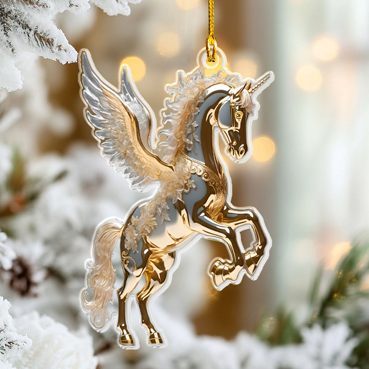 Acrylic Ornament Golden Unicorn Charming Holiday Home Decoration