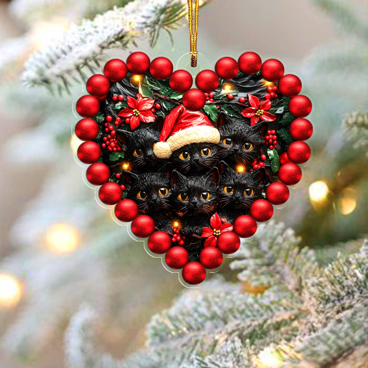 Acrylic Ornament Gorgeous Black Cats Heart Unique Keepsake Ornament Gift