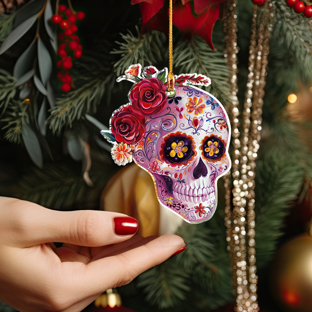 Acrylic Ornament Gorgeous Sugar Skull Lovely Cute Custom Christmas Ornament