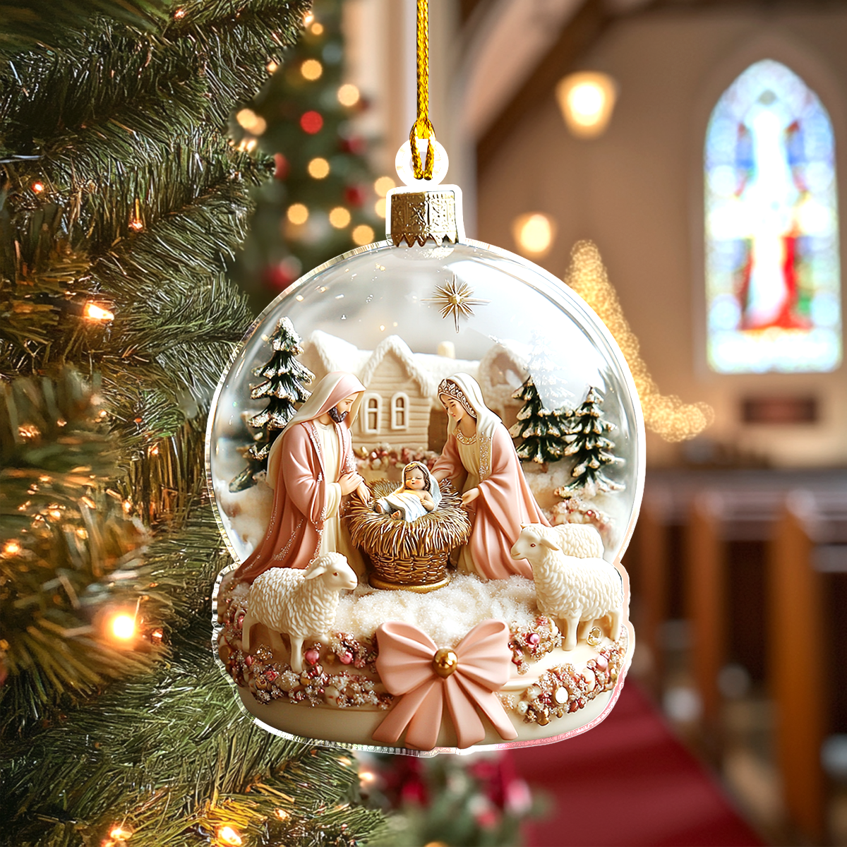 Acrylic Ornament Graceful Pink Holy Family Lovely Ornament Gift For Him