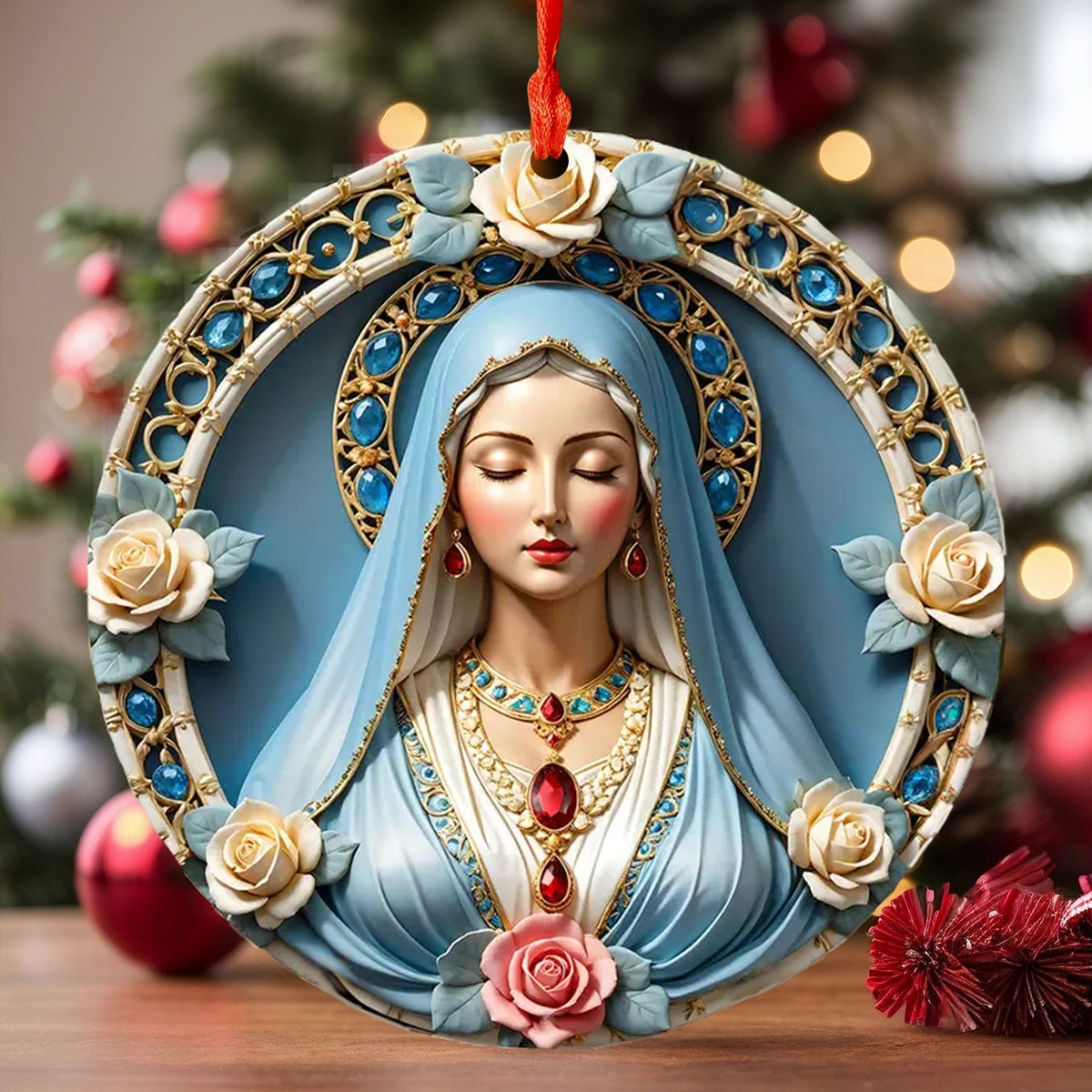 Acrylic Ornament Graceful Virgin Mary Roses Beautiful Christmas Ornament