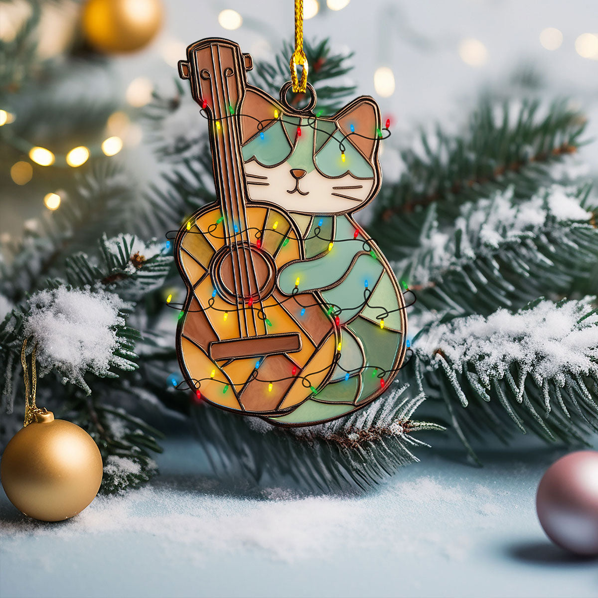 Acrylic Ornament Guitar Harmony Cat Memorable Family Ornament