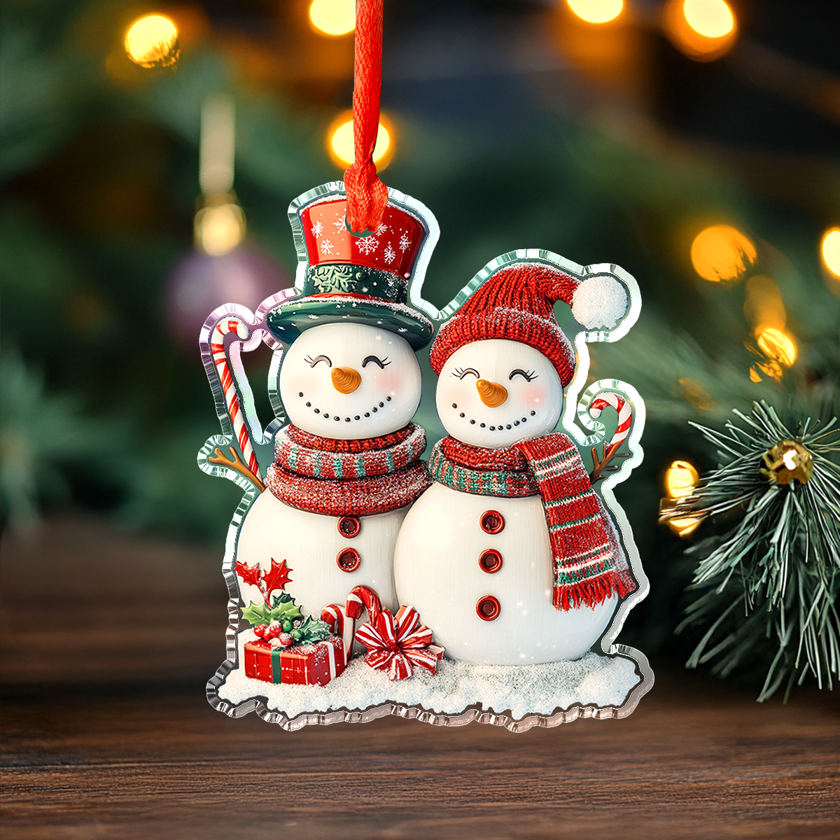 Acrylic Ornament Happy Snowman Christmas Exclusive Custom Print Gift Special Holiday Tree Decor