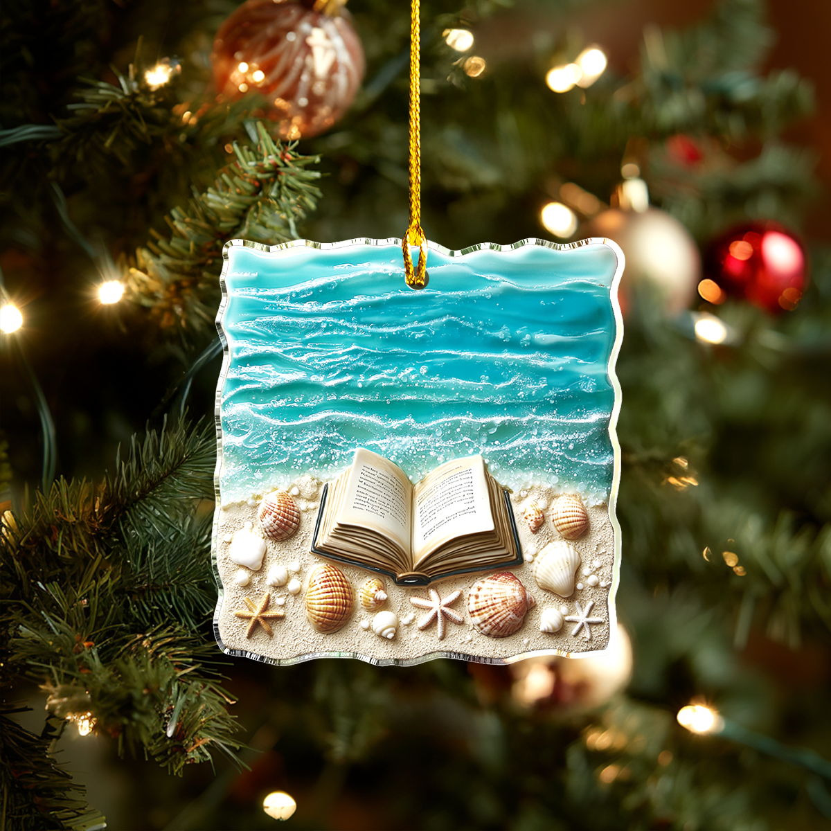 Acrylic Ornament Healing Beachside Reading Escape Elegant Christmas Tree Ornament
