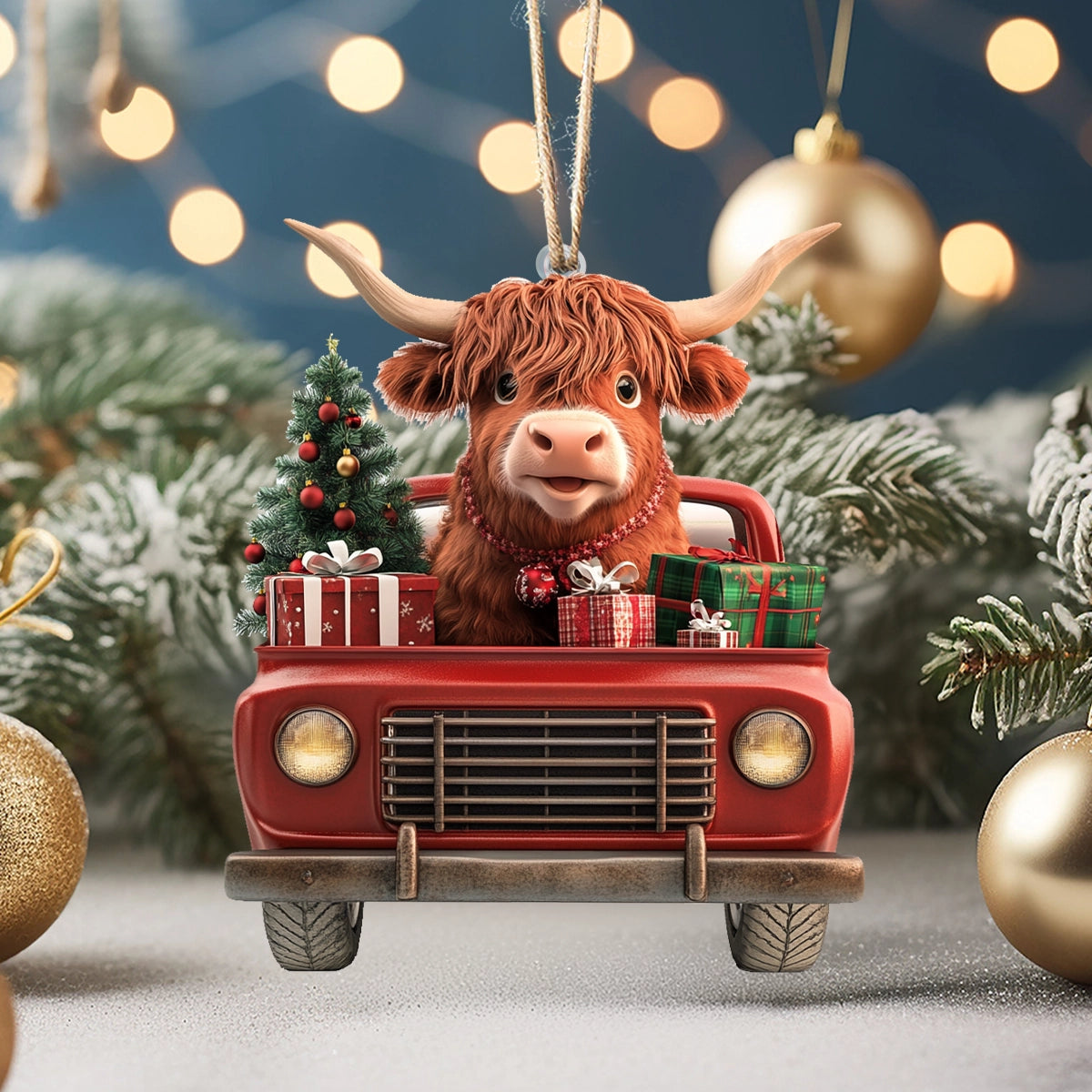 Acrylic Ornament Highland Holiday Hauler Stylish Merch Ornament Design