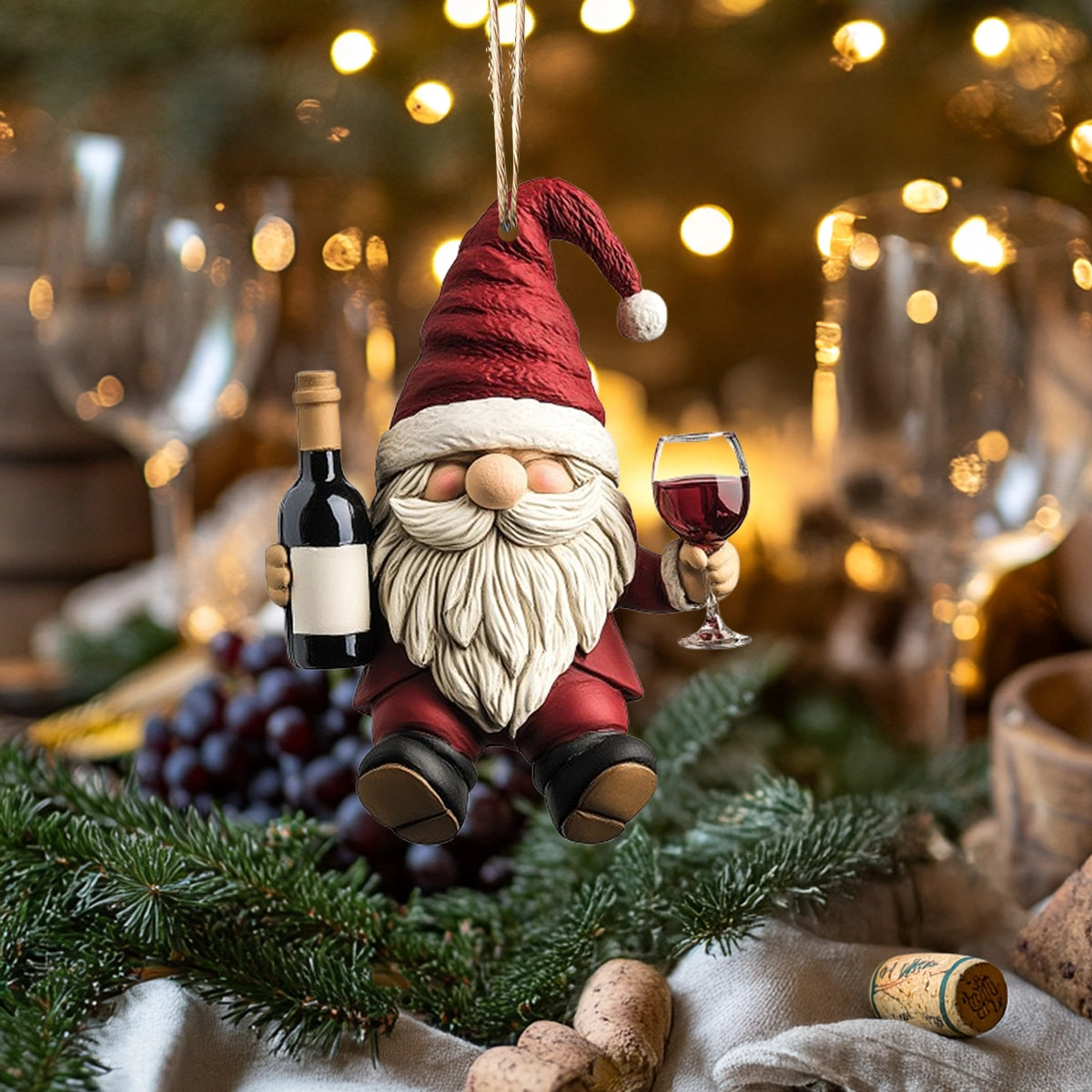 Acrylic Ornament Holiday Cheer Gnome Wine Special Holiday Tree Decor