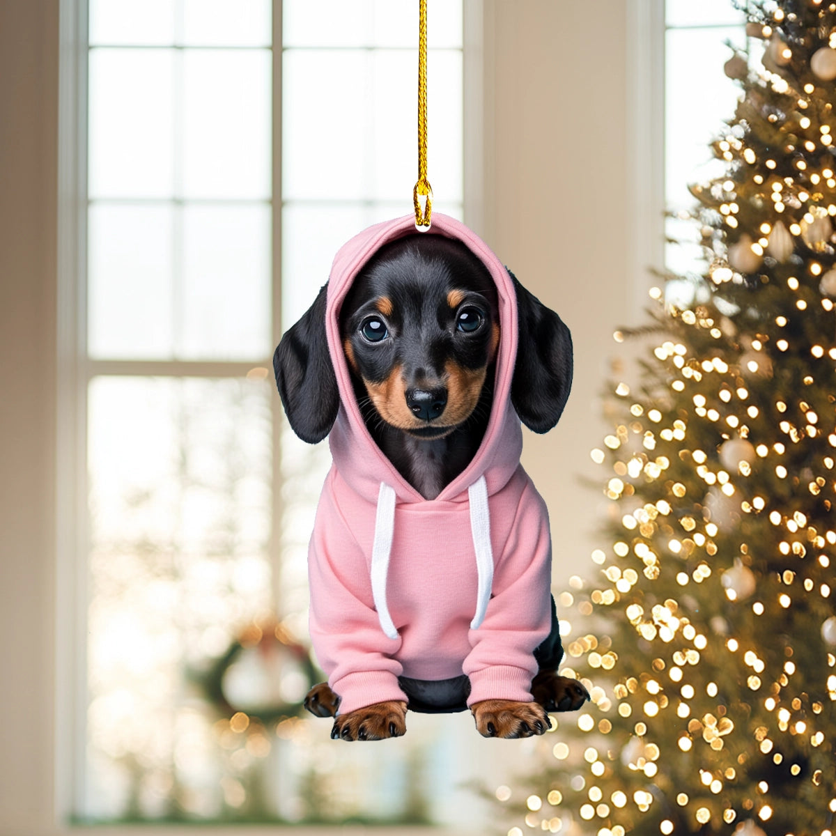 Acrylic Ornament Holiday Hoodie Dachshund Warm Winter Home Ornament