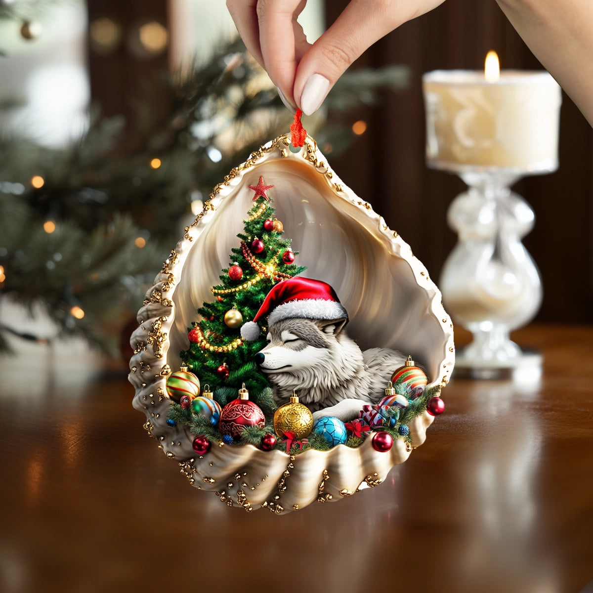 Acrylic Ornament Holiday Wolf Shell Unique Keepsake Ornament Gift