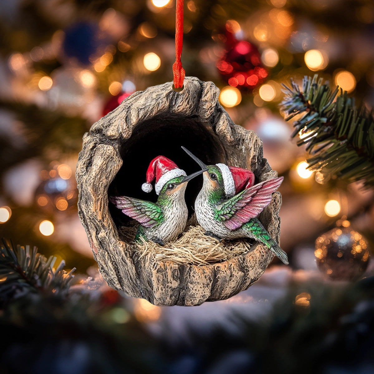 Acrylic Ornament Holly Jolly Hummingbird Duo Joyful Christmas Ornament Keepsake