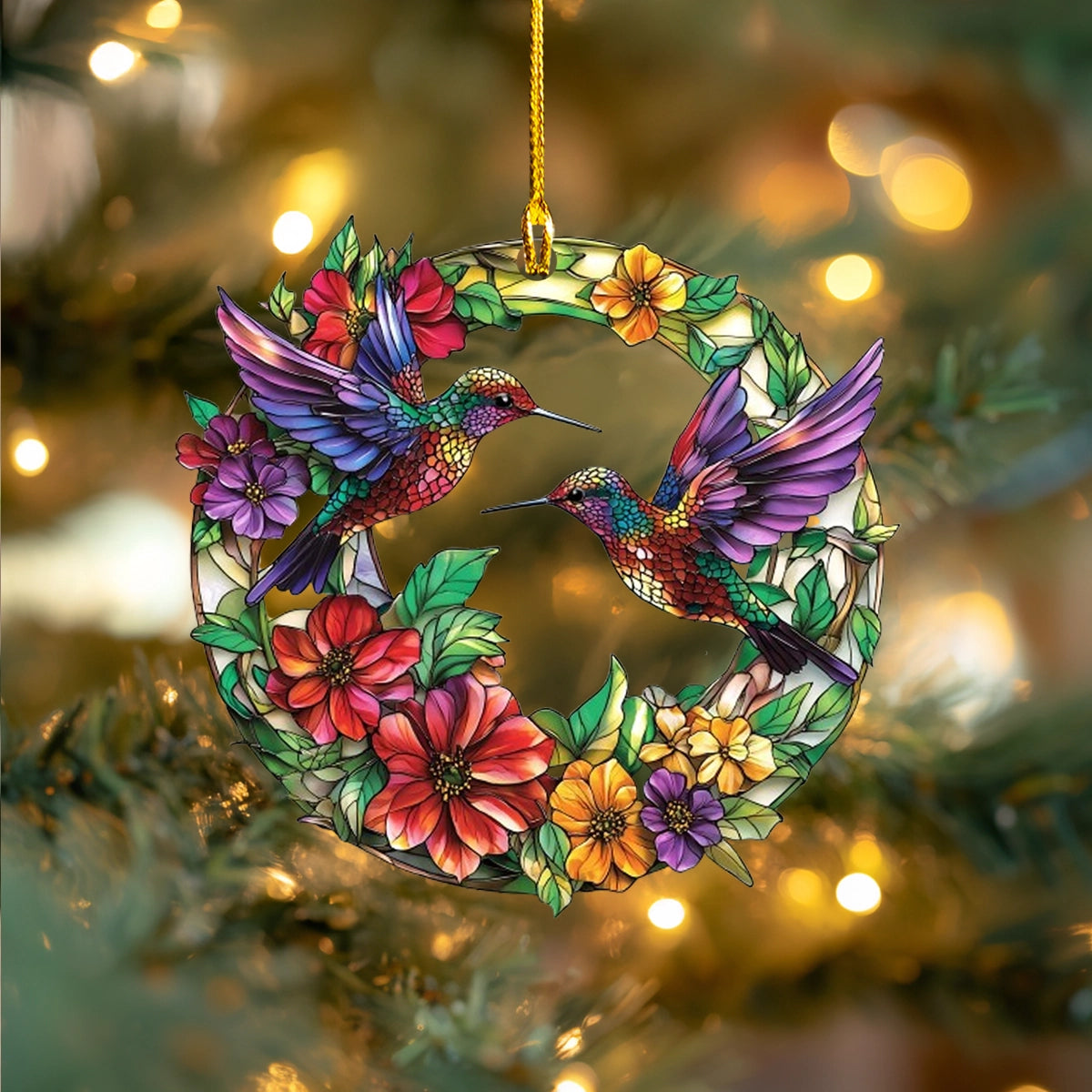 Acrylic Ornament Hummingbird Blossom Warm Winter Home Ornament