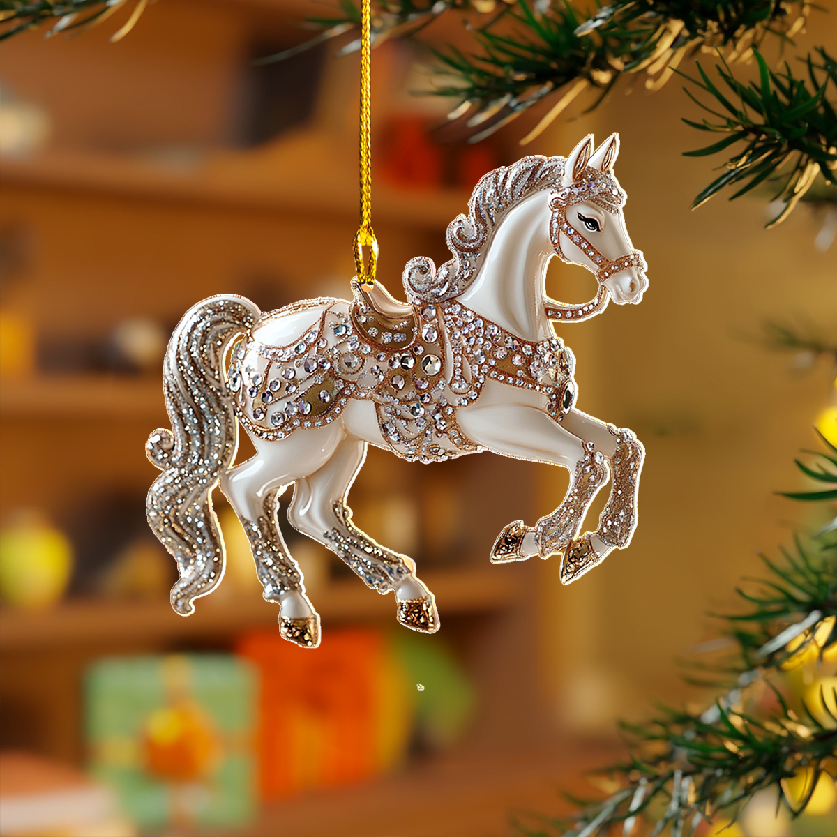 Acrylic Ornament Ivory Horse Grace Joyful Christmas Ornament Keepsake