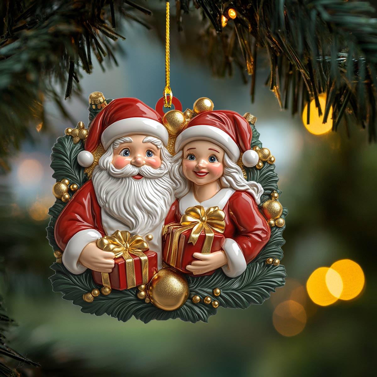 Acrylic Ornament Jolly Claus Couple Unique Keepsake Ornament Gift