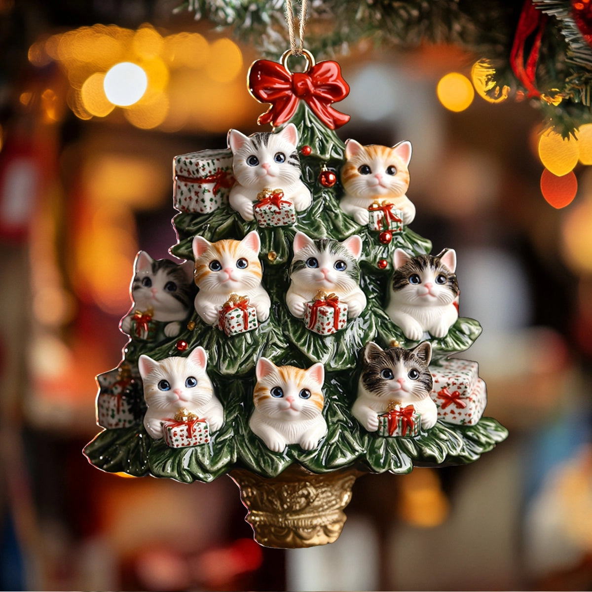 Acrylic Ornament Kitten Christmas Tree Heartwarming Holiday Decoration