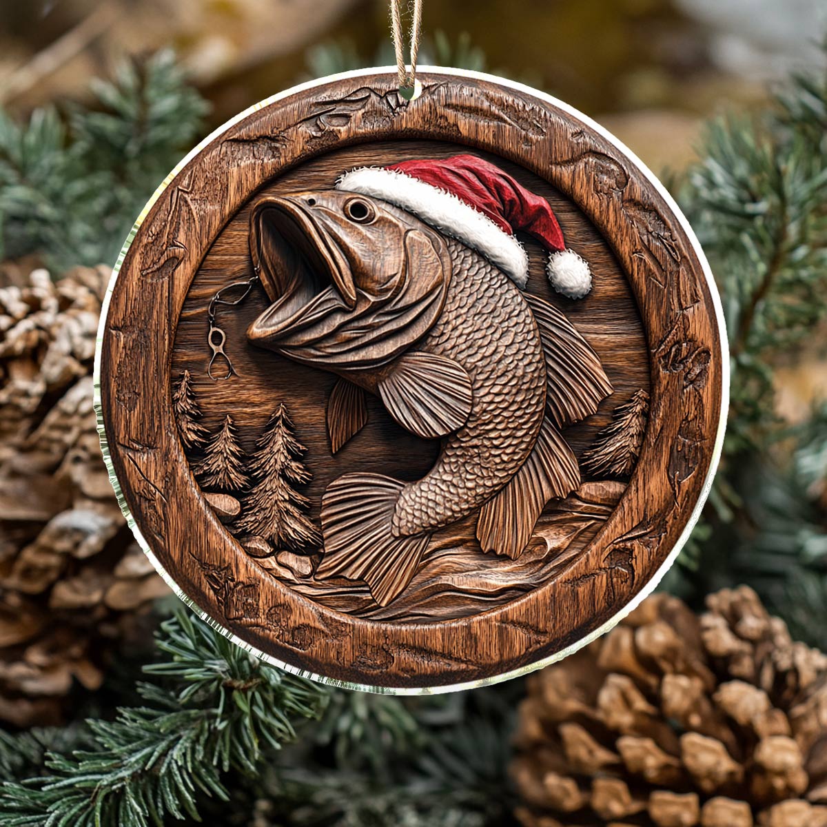 Acrylic Ornament Largemouth Bass Santa Christmas Lovely Ornament Gift For Him