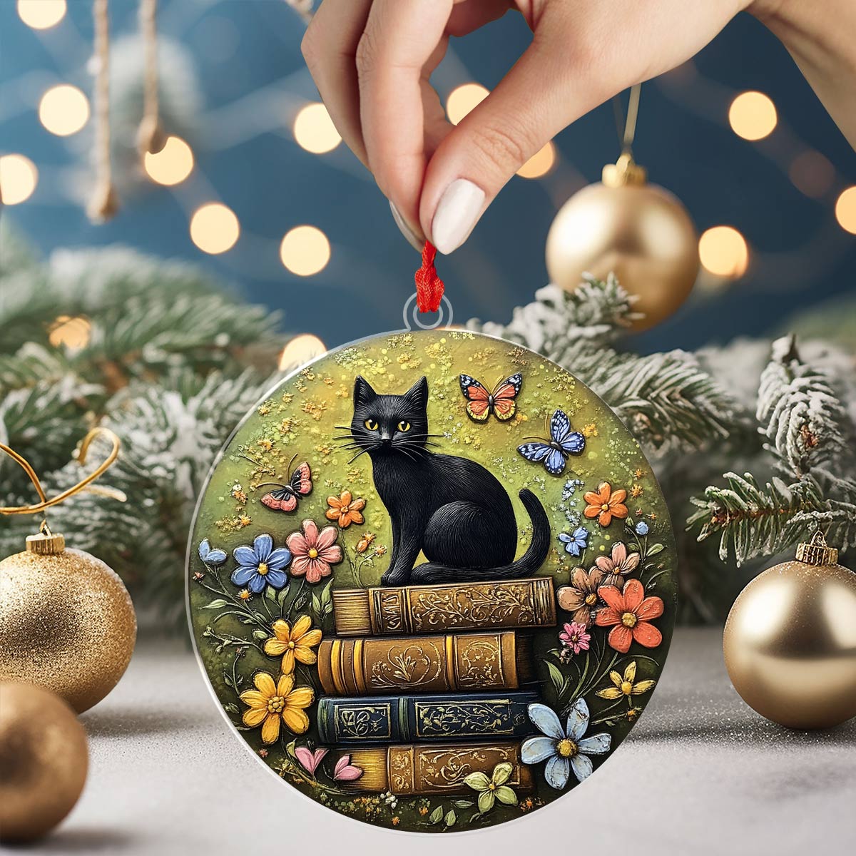 Acrylic Ornament Literary Feline Stylish Holiday Ornament Design