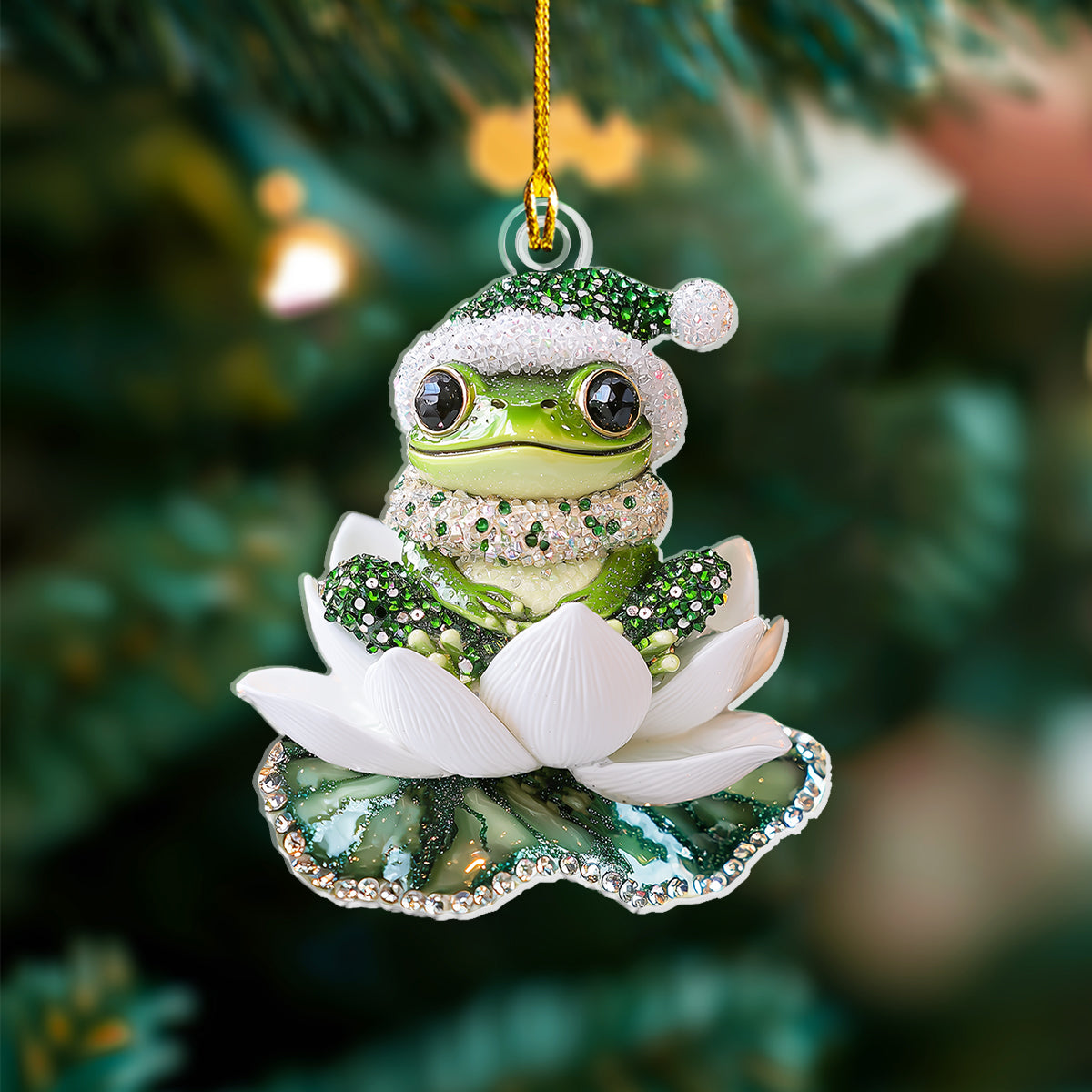 Acrylic Ornament Little Frog With Water Lily Stylish Merch Ornament Design