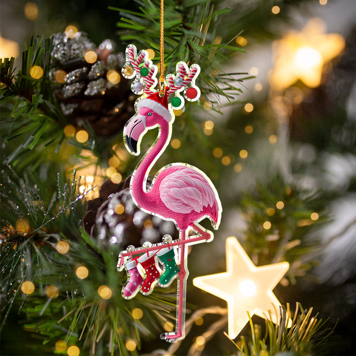 Acrylic Ornament Lovely Flamingo Holiday Merch Decor Idea