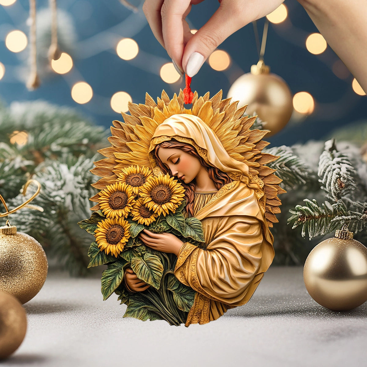 Acrylic Ornament Madonna With Sunflowers Heartwarming Holiday Decoration