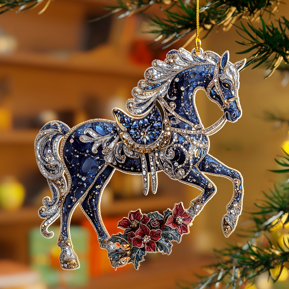 Acrylic Ornament Majestic Navy Horse Blossom Heartfelt Ornament For Mom