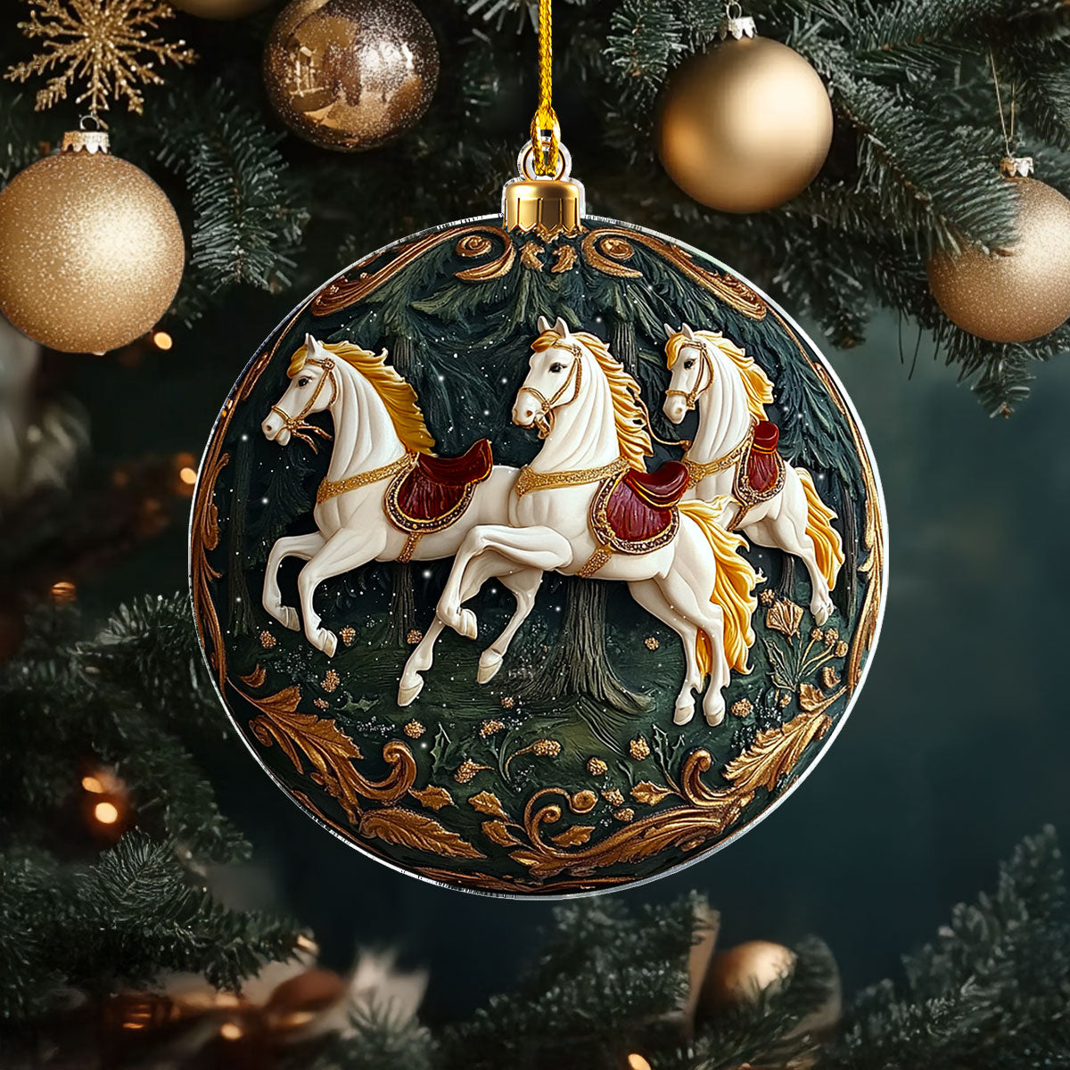 Acrylic Ornament Majestic Winter Steeds Cute Custom Christmas Ornament