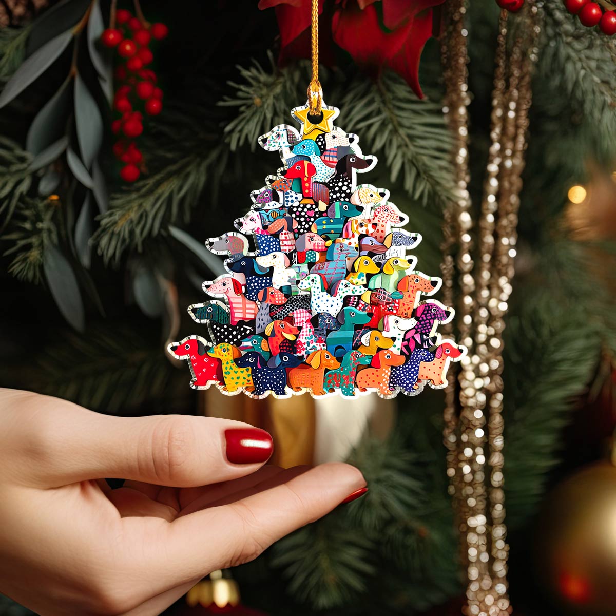 Acrylic Ornament Merry Christmas Dachshunds Heartwarming Family Ornament Keepsake