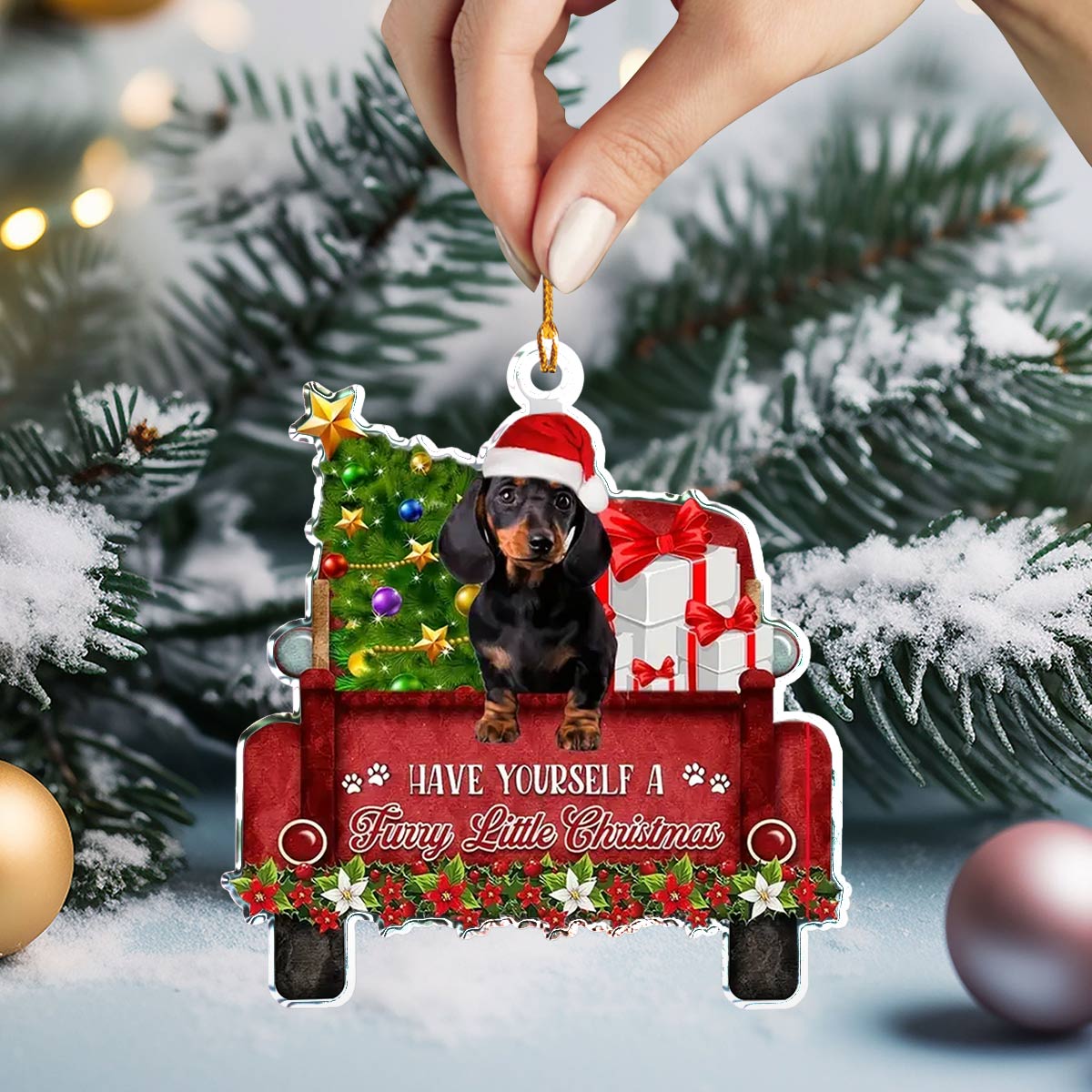 Acrylic Ornament Merry Dachshund Magical Christmas Spirit Ornament