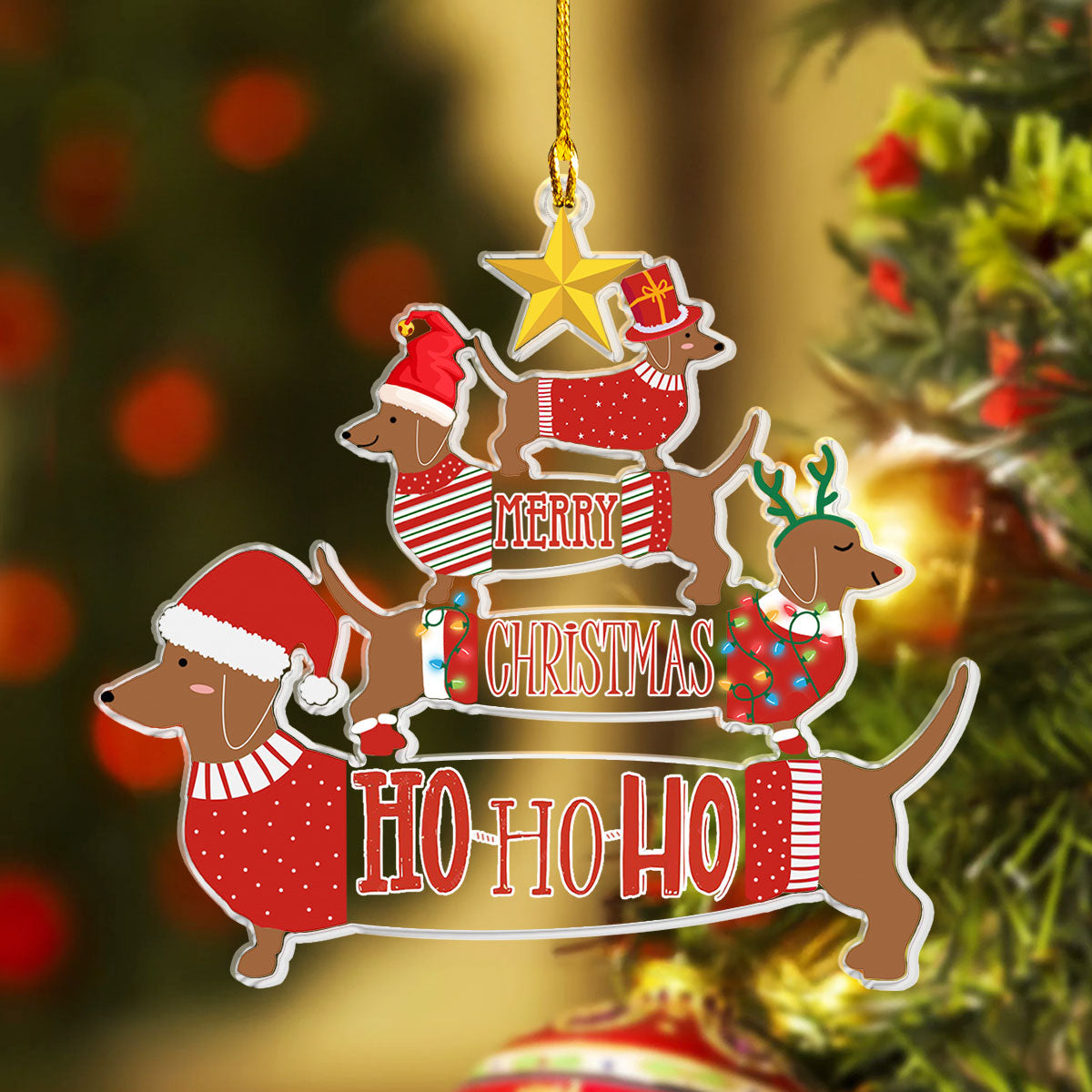 Acrylic Ornament Merry Dachshund Wishes Joyful Tree Ornament Collection