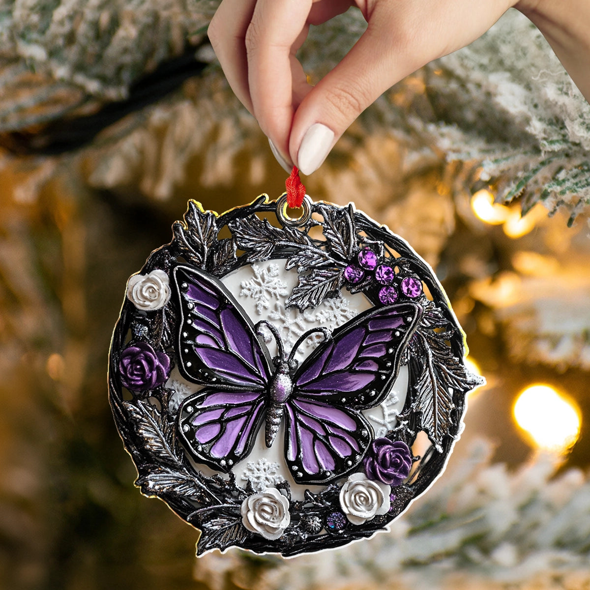 Acrylic Ornament Midnight Bloom Butterfly Trendy Everyday Merch Gift Christmas Ornament for Merch Lovers