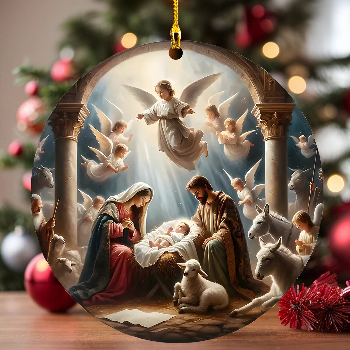Acrylic Ornament Nativity Scene With Angels Adorable Ornament For Friends