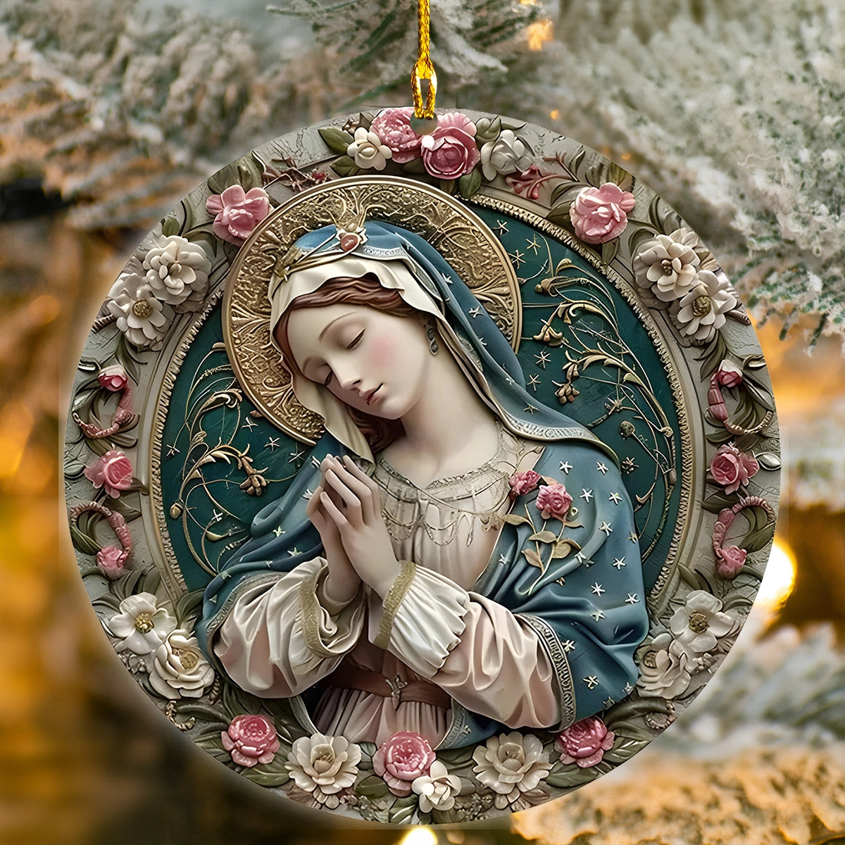 Acrylic Ornament Our Lady Of Grace Floral Heartwarming Holiday Decoration