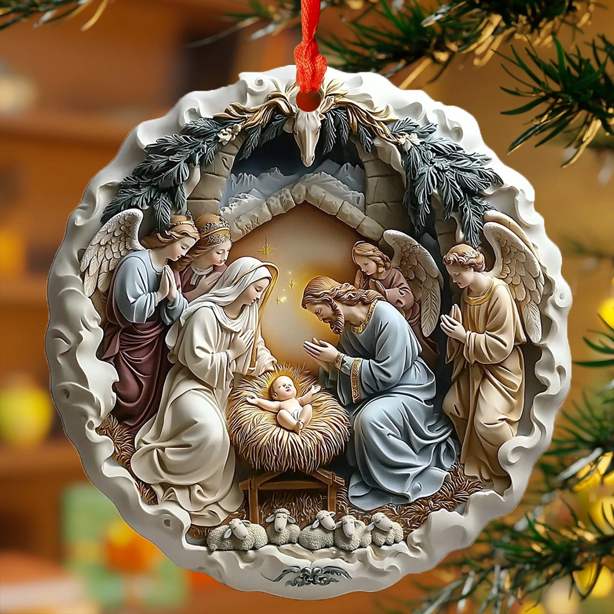 Acrylic Ornament Pack Discount Christmas Eve Nativity Scene Cozy Christmas Tree Decoration