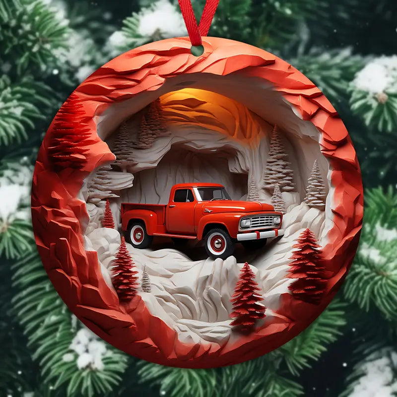 Acrylic Ornament Pack Discount Red Christmas Trucks Wooden Memorable Family Ornament