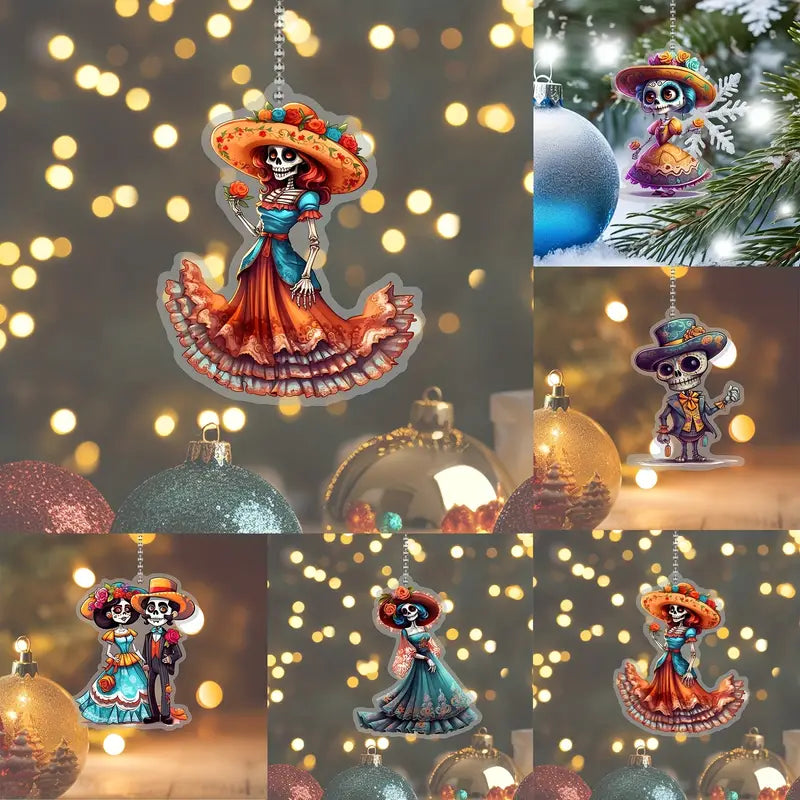 Acrylic Ornament Pack Discount Skeleton And Flowers Festive Christmas Tree Ornament