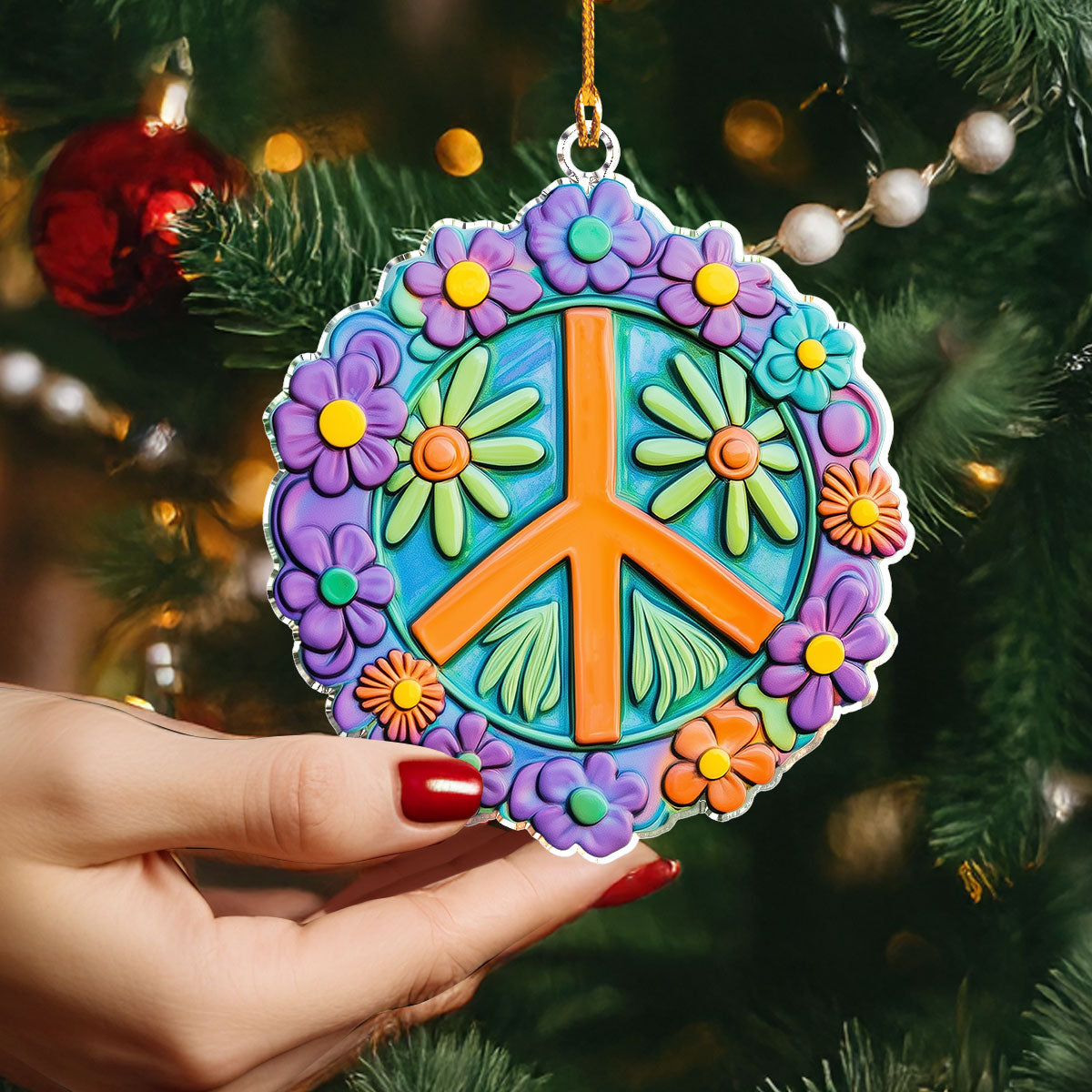 Acrylic Ornament Peace Sign And Flower Thoughtful Ornament For Dad