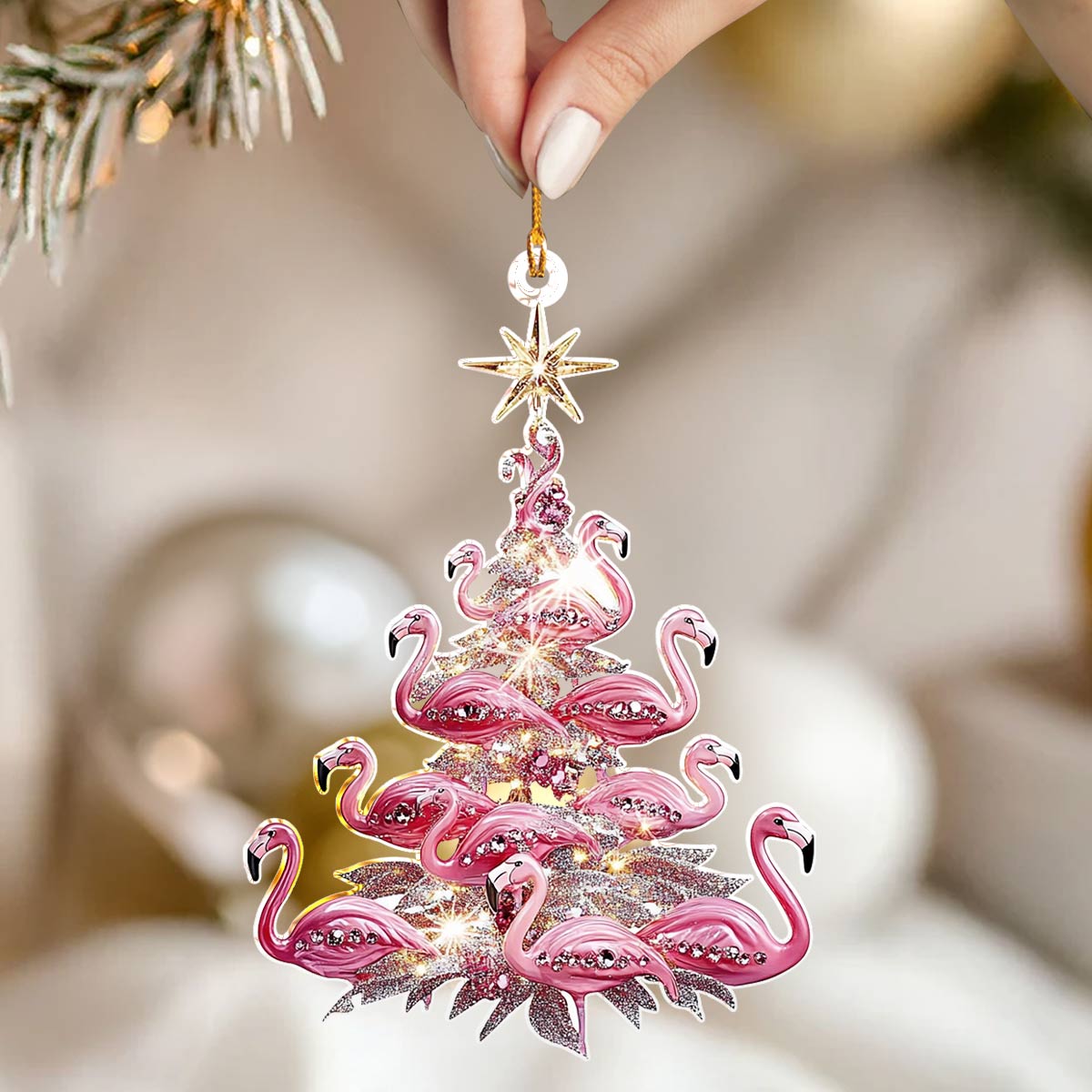 Acrylic Ornament Pink Flamingo Christmas Tree Charming Ornament For Couples