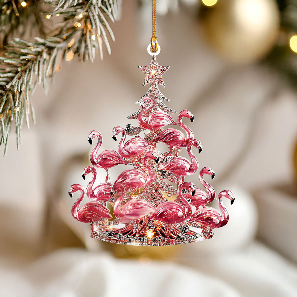 Acrylic Ornament Pink Flamingo Holiday Stylish Merch Ornament Design