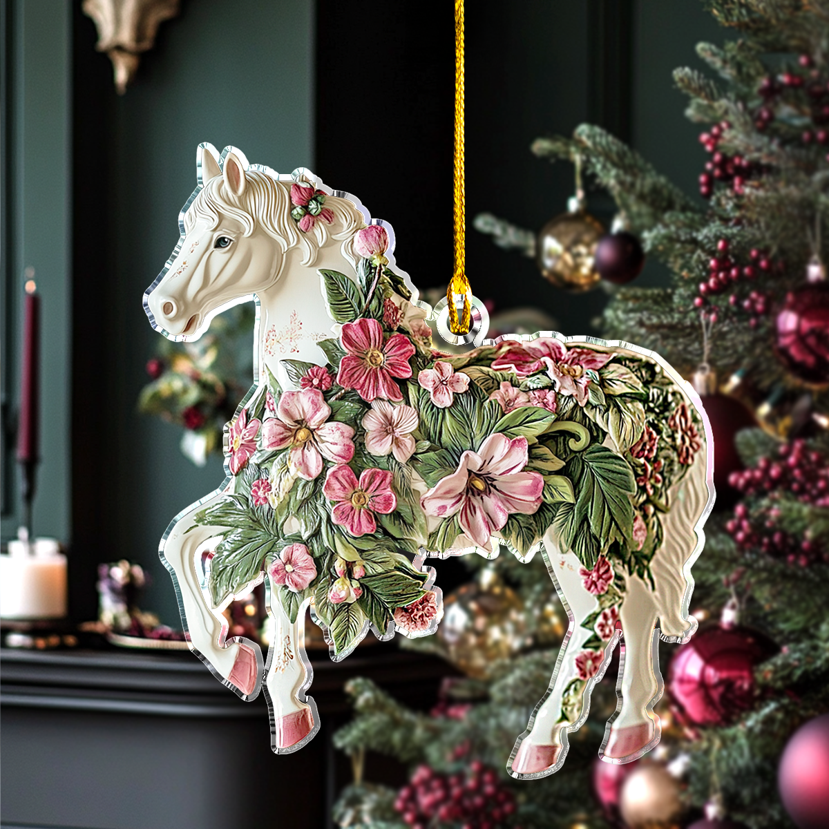 Acrylic Ornament Pink Floral Majesty Elegance Warm Winter Home Ornament