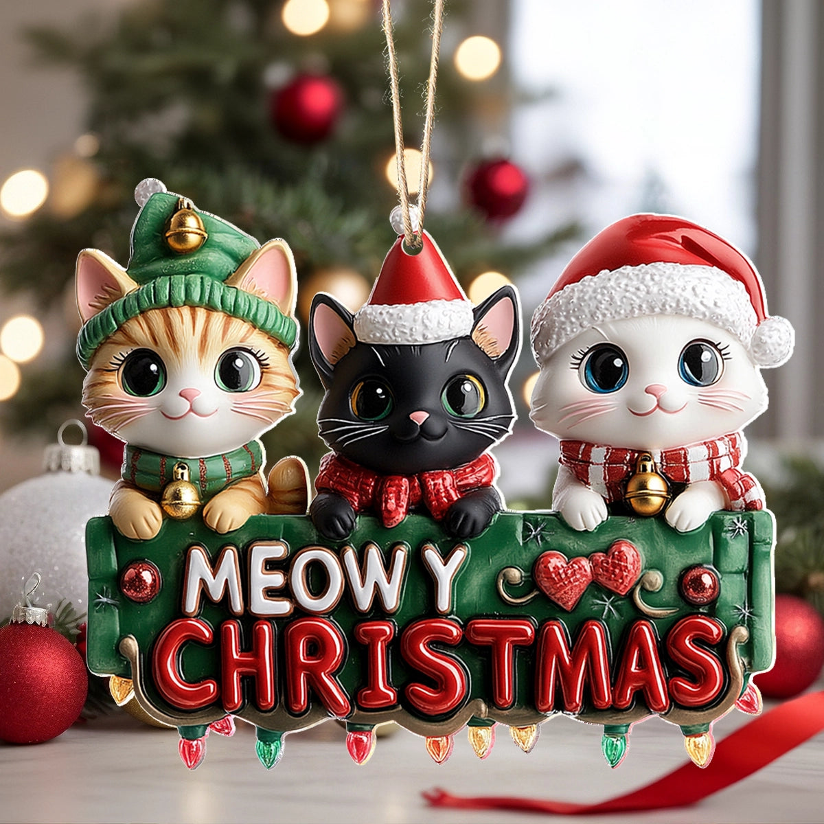 Acrylic Ornament Purrfectly Christmas Cats Trio Charming Holiday Home Decoration