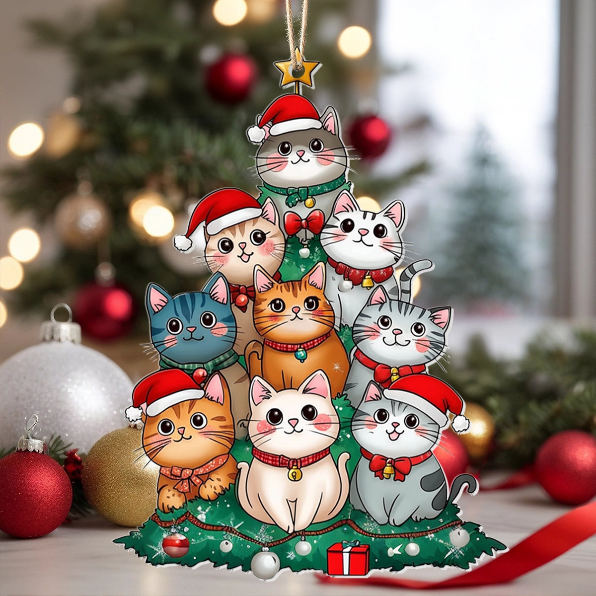 Acrylic Ornament Purrfectly Stacked Christmas Cats Memorable Family Ornament