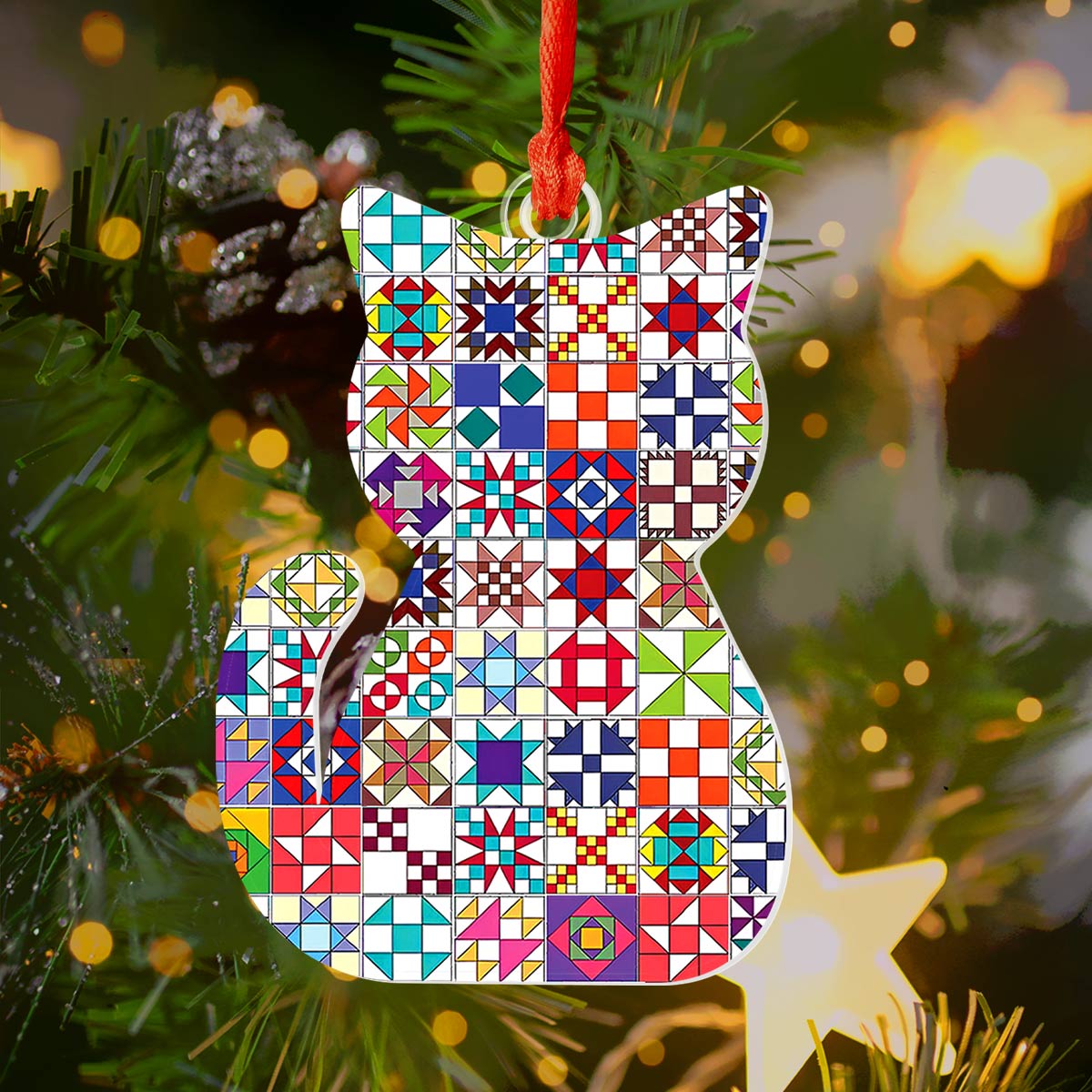 Acrylic Ornament Quilt Block Cat Heartfelt Ornament For Mom