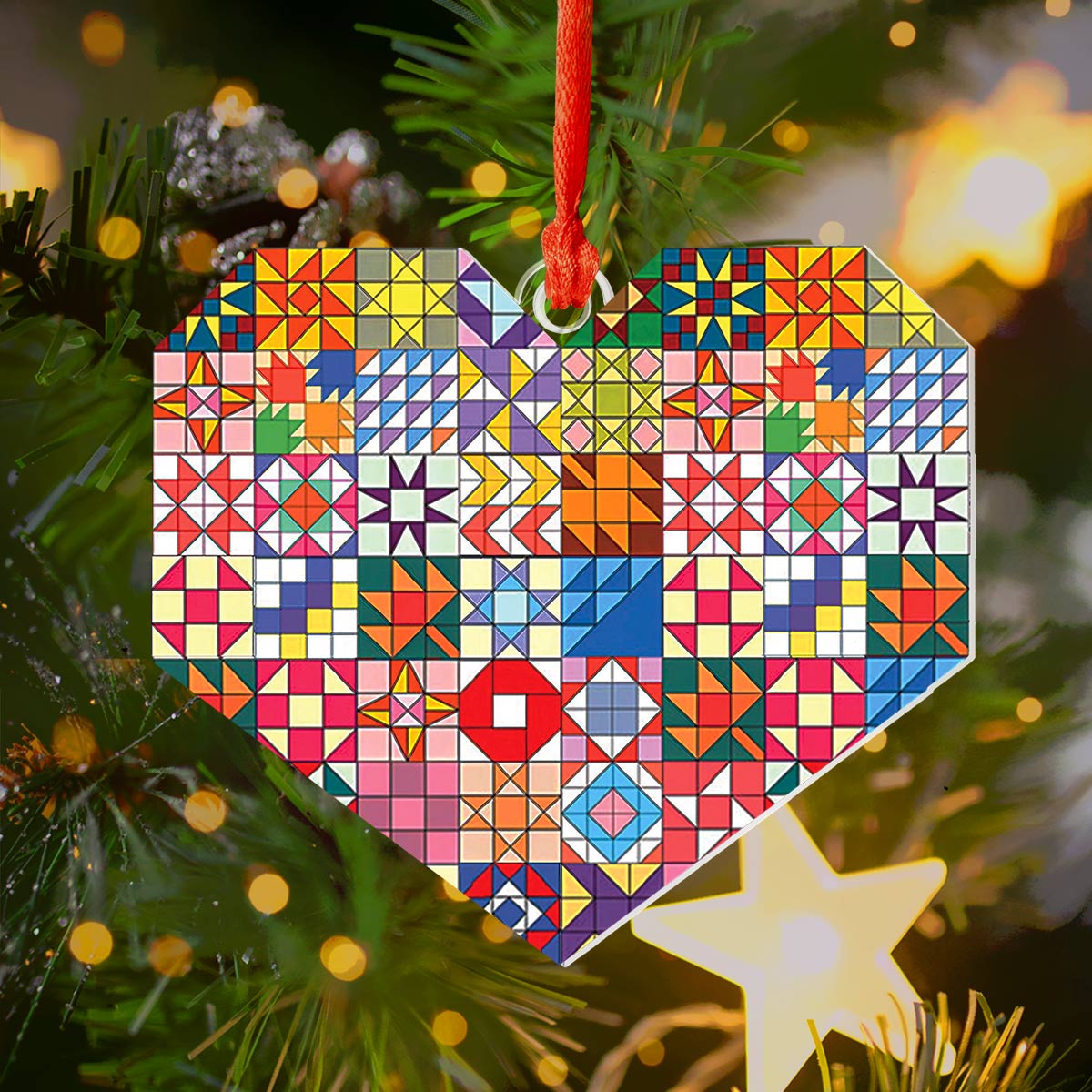 Acrylic Ornament Quilt Block Heart Cool Merch Gift For Friends Perfect Merch Gift Idea