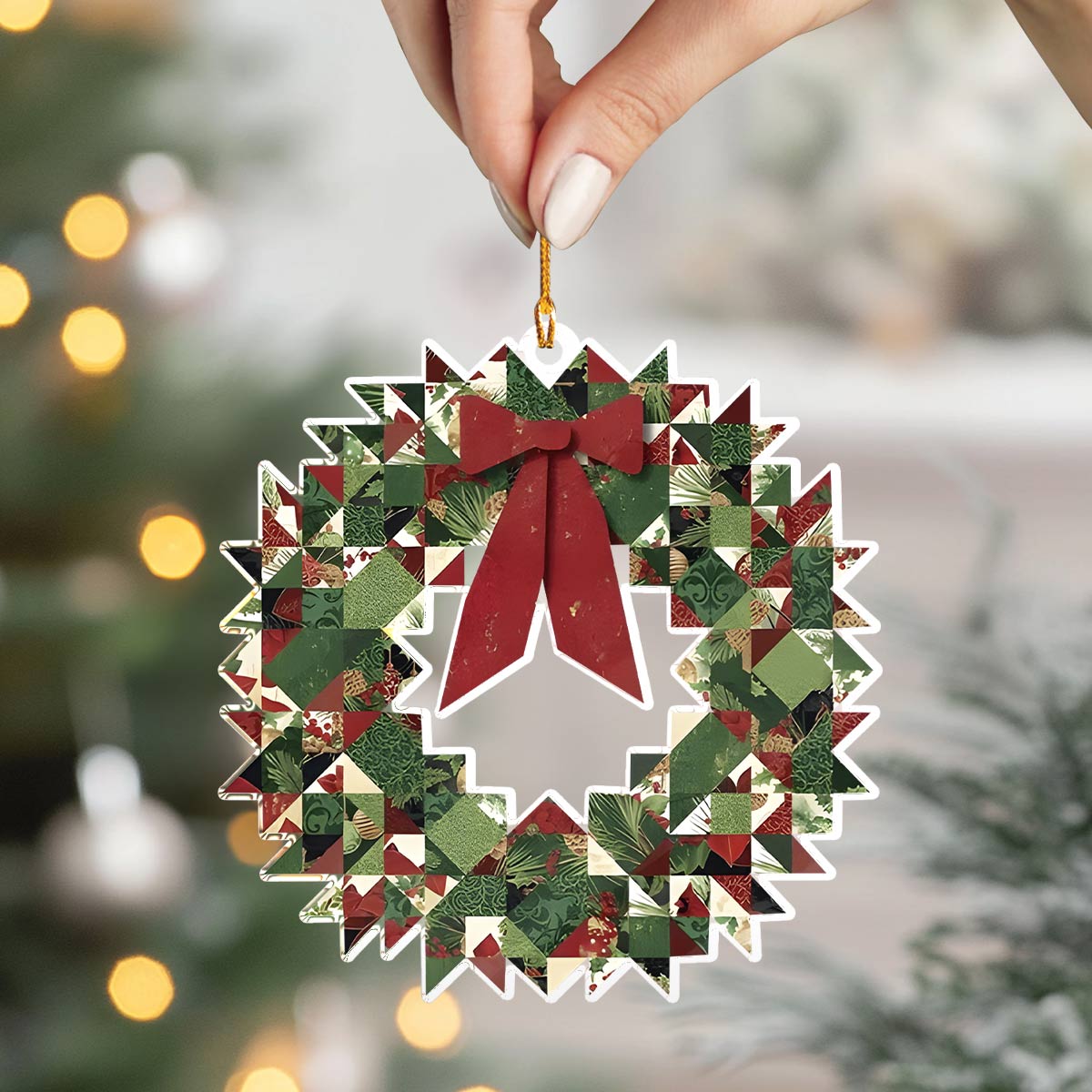 Acrylic Ornament Quilted Joy Wreath Heartfelt Ornament For Mom Charming Personalized Ornament