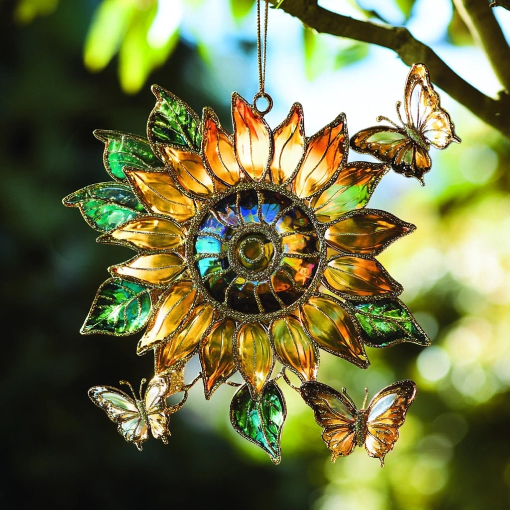 Acrylic Ornament Radiant Sunflower Butterfly Elegant Christmas Tree Ornament