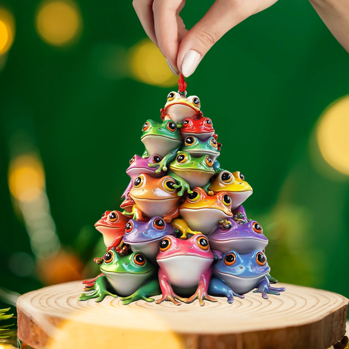 Acrylic Ornament Rainbow Frog Pinetree Christmas Ornament for Merch Lovers